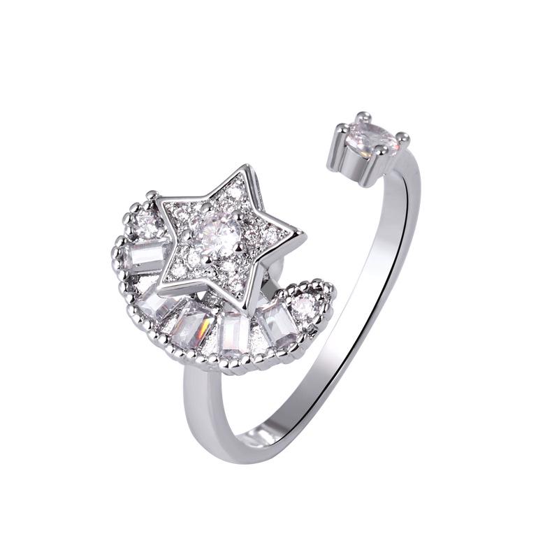 

Женское кольцо-антистресс с вращающимися звездой и луной, регулируемый модный дизайн Adjustable