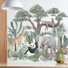 Animals Plants Wall Stickers,Cartoon Elephant Giraffe Plant Wallpaper Decor for Kids Bedroom Decor