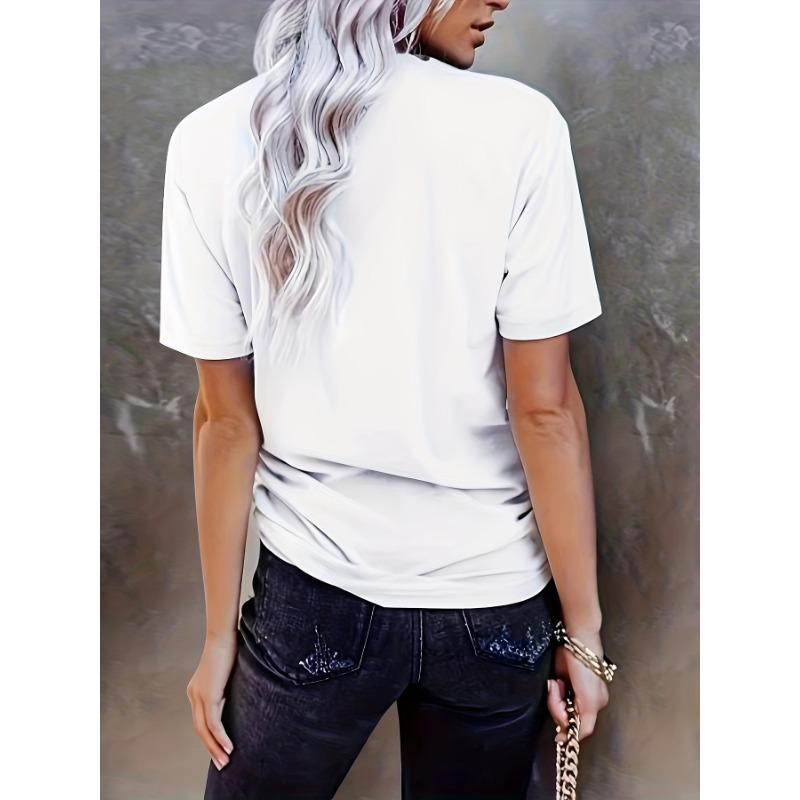 Women's Cartoon Snake & Zodiac Print Crew Neck T-Shirt - Casual Short Sleeve Top with Medium Stretch, Breathable Fabric for Spring & Summer,
