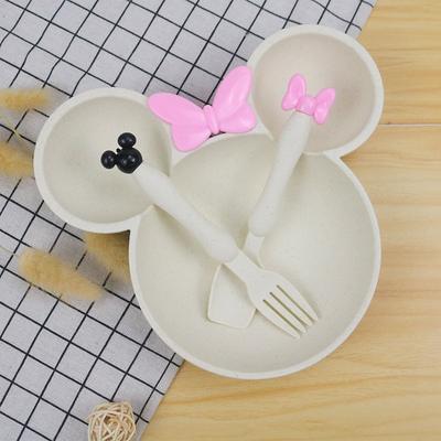 Three Piece Set Cartoon Creative Kindergarten Baby Plate Tableware Wheat Straw Children Dishes Bowl Spoon