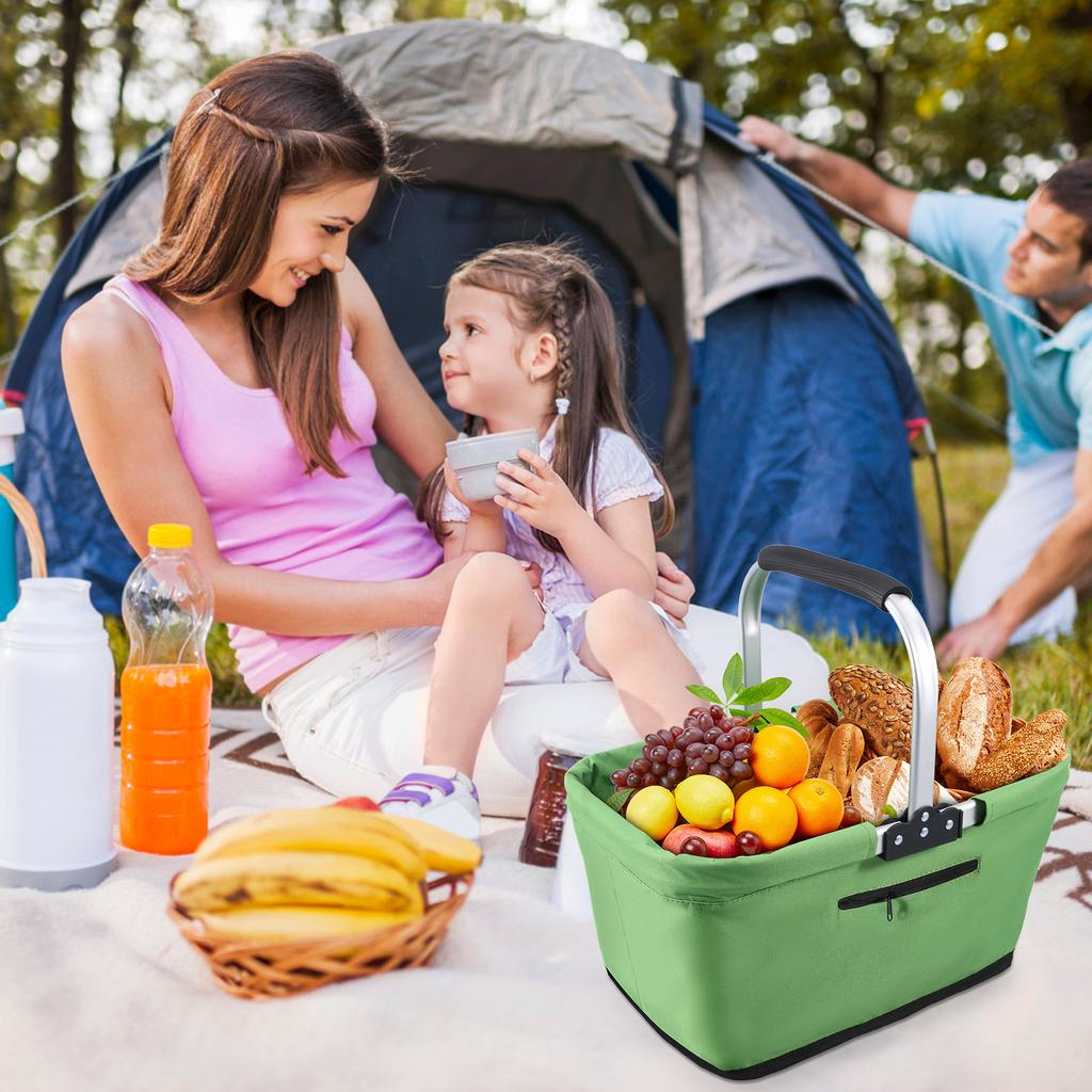 23L Portable Outdoor Picnic Basket 600D Oxford Cloth Home Toiletry Storage Collapsible Shopping Basket for Travel Picnic Shoppin