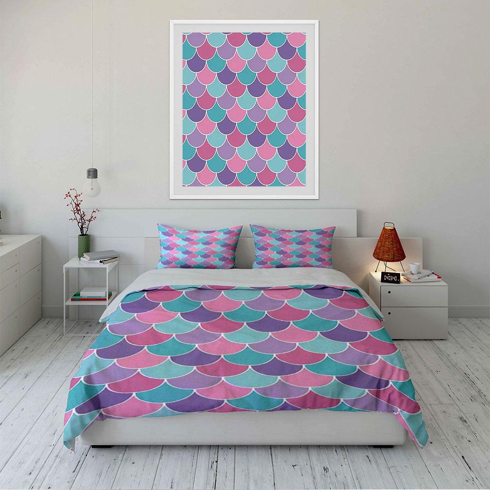 Mermaid Scale Print Bedding Set Bedding Duvet Cover Set Duvet Cover Pillowcases (1 * Duvet Cover 2 * Pillowcases, Without Duvet Insert)