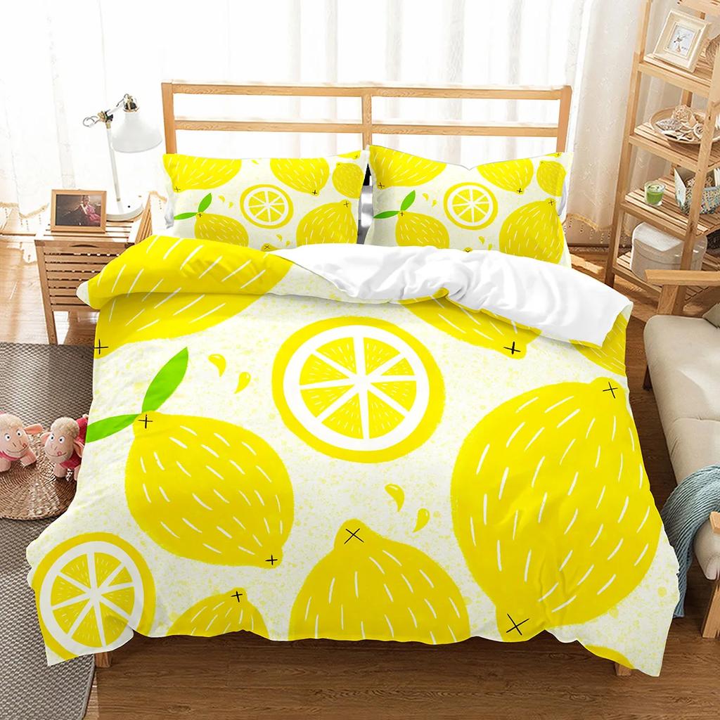 Lemon Duvet Cover Set Fresh Fruit Pattern Comforter Cover Double Single King Size For Kids Teens Adults Bedding Set Quilt Cover