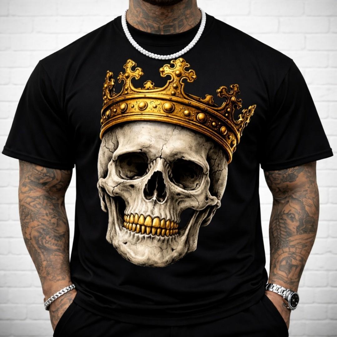 Gold Crown Skull Shirt Gothic King Skull Graphic Tee Streetwear Unisex S