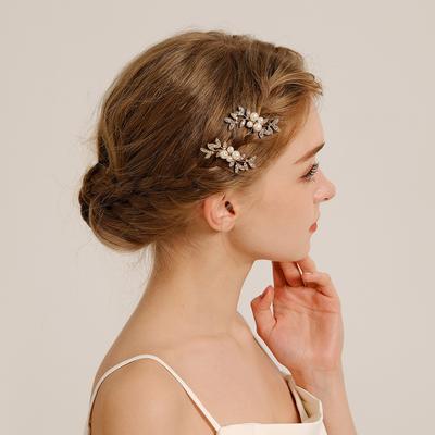 Neuer Stil Strass Perle Blatt Haarnadel hochwertiger vielseitiger Brautschmuck U-förmige Haarnadel goldene Haarnadel für Frauen