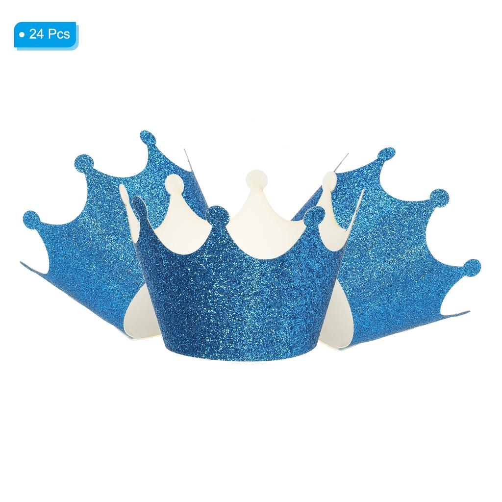 24 Pack Cupcake Wrappers Paper, Baking Cups Standard Crown Decoration for Anniversary Birthday Weddings and Parties, Blue