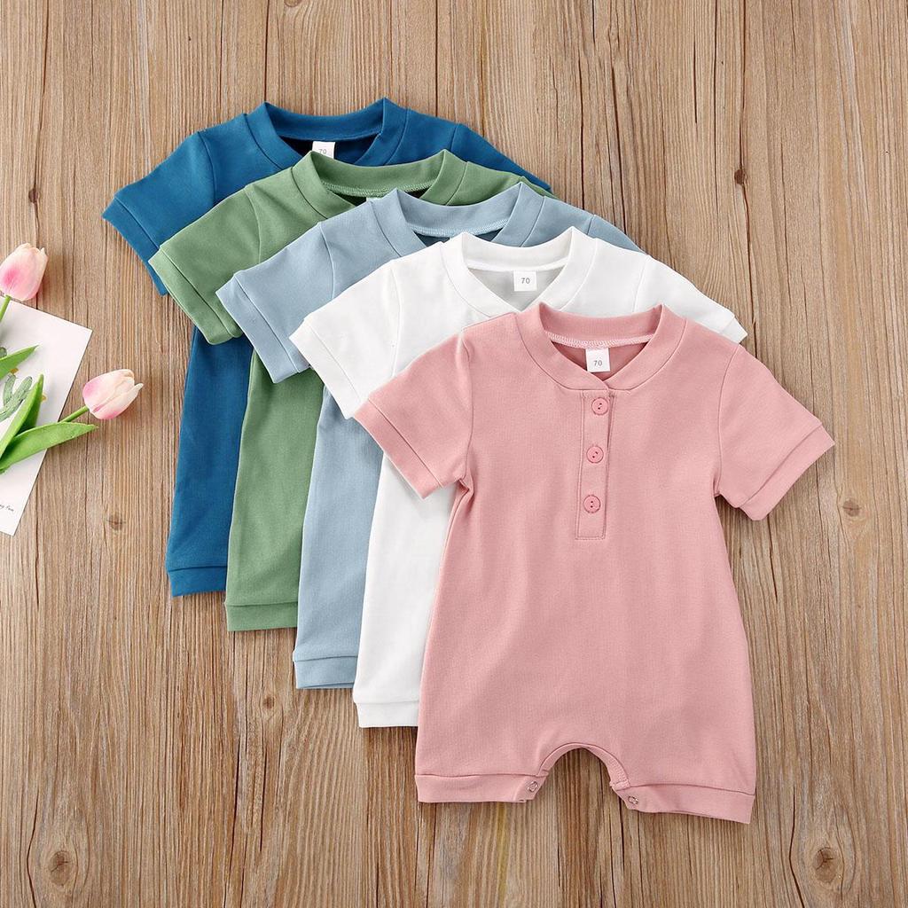 Baby Solid Color Casual Short Sleeve Rompers
