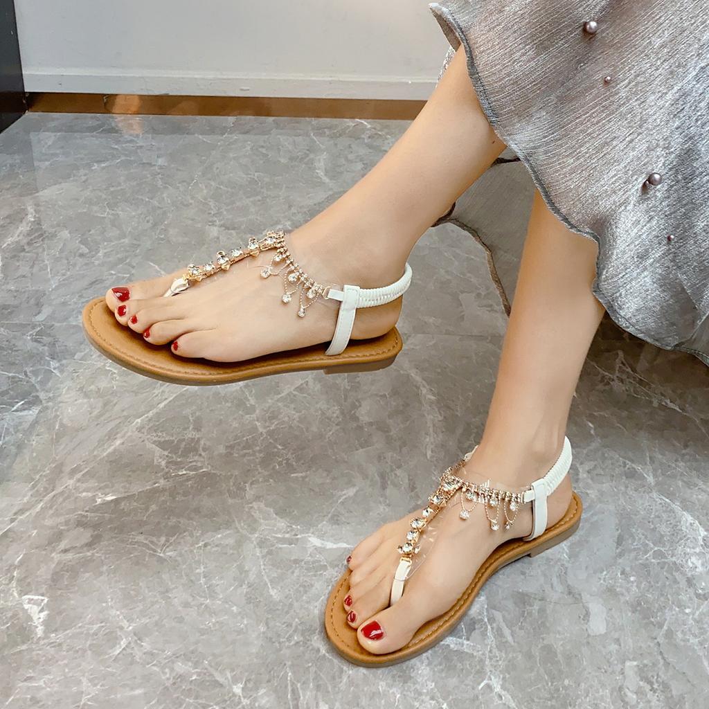 Moda Comemore Sandali Bassi Estivi Donna Ciabatte con Clip Cristallo Scarpe Donna Spiaggia Casual Slip-on Infradito Sandalias Femininos