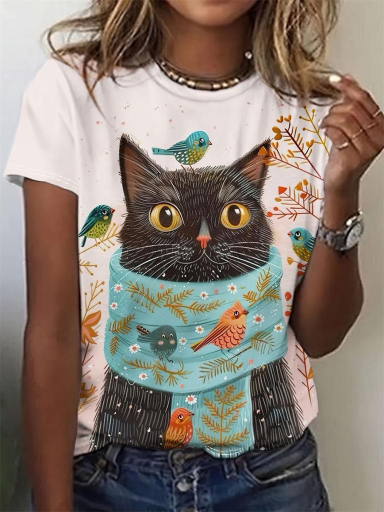 Funny Animal Women's T-Shirts 3d Print Cute Cartoon Cat Casual Short Sleeve Tshirt Fashion Top O-Neck Female Clothing