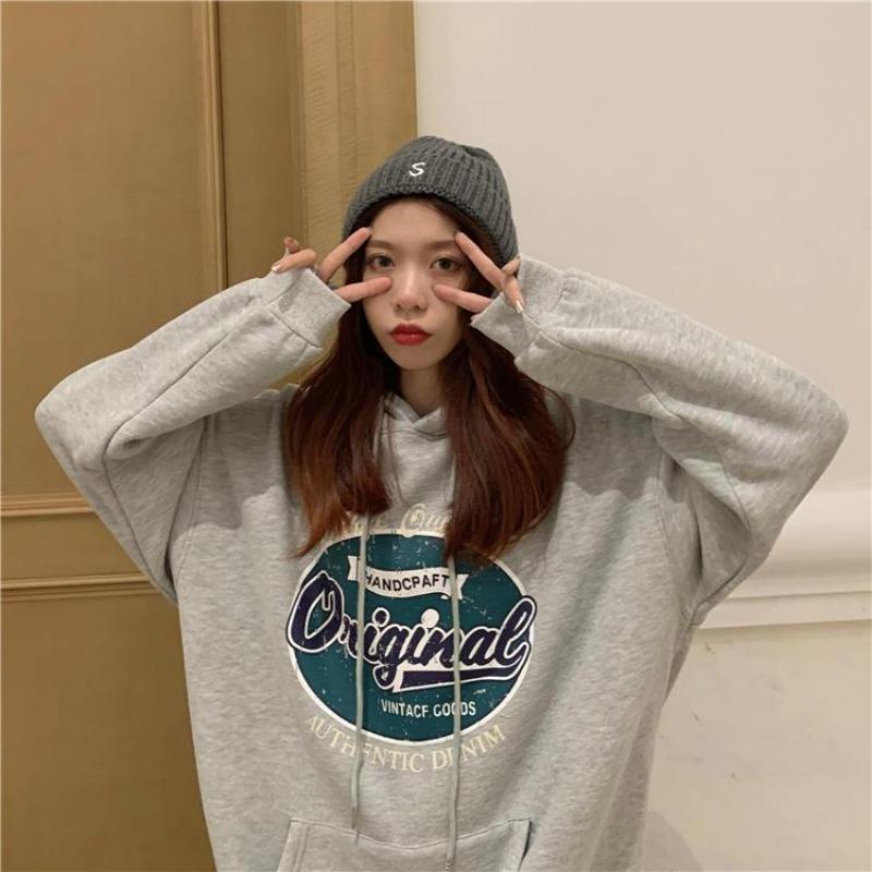Women Long Sleeve Hooded V Neck Loose Pullovers Female Tops Solid Color Sweatshirts