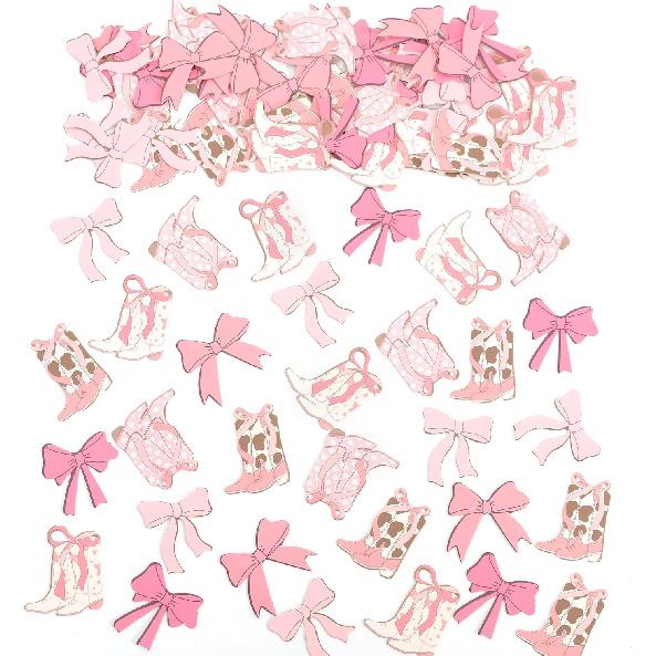 Coquette Bow Cowgirl Boots Banner - Western Cowgirl Boot Banner,Bow Cowgirl Decor,Cute Cowgirl Coquette Western Cowgirl Boot, (pink bow) Boots Confetti