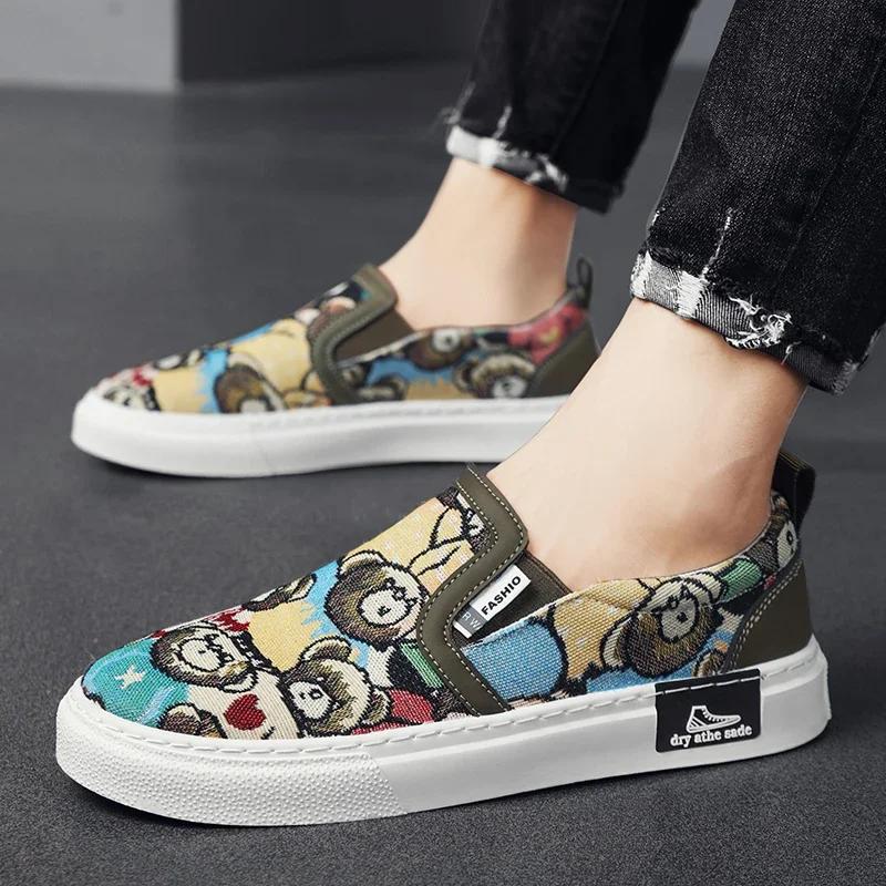 Men Espadrilles Luxury Loafers Man Platform Canvas Shoes Fashion Bear Print Casual Men Shoes Design Summer Classic Slip-on Shoes