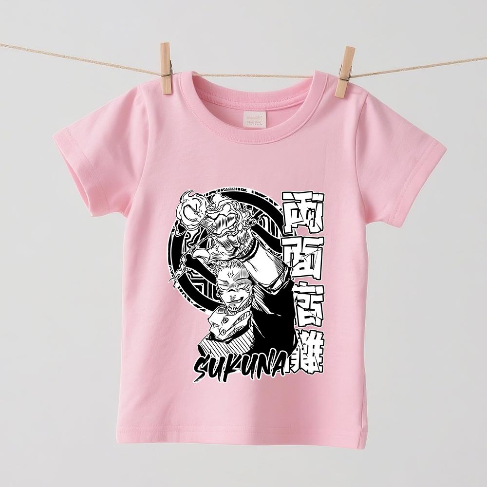 Anime Jujutsu Kaisen Sukuna Printed Cotton T Shirt for Boys Girls Short Sleeve Kids Tee Summer Soft Casual Wear