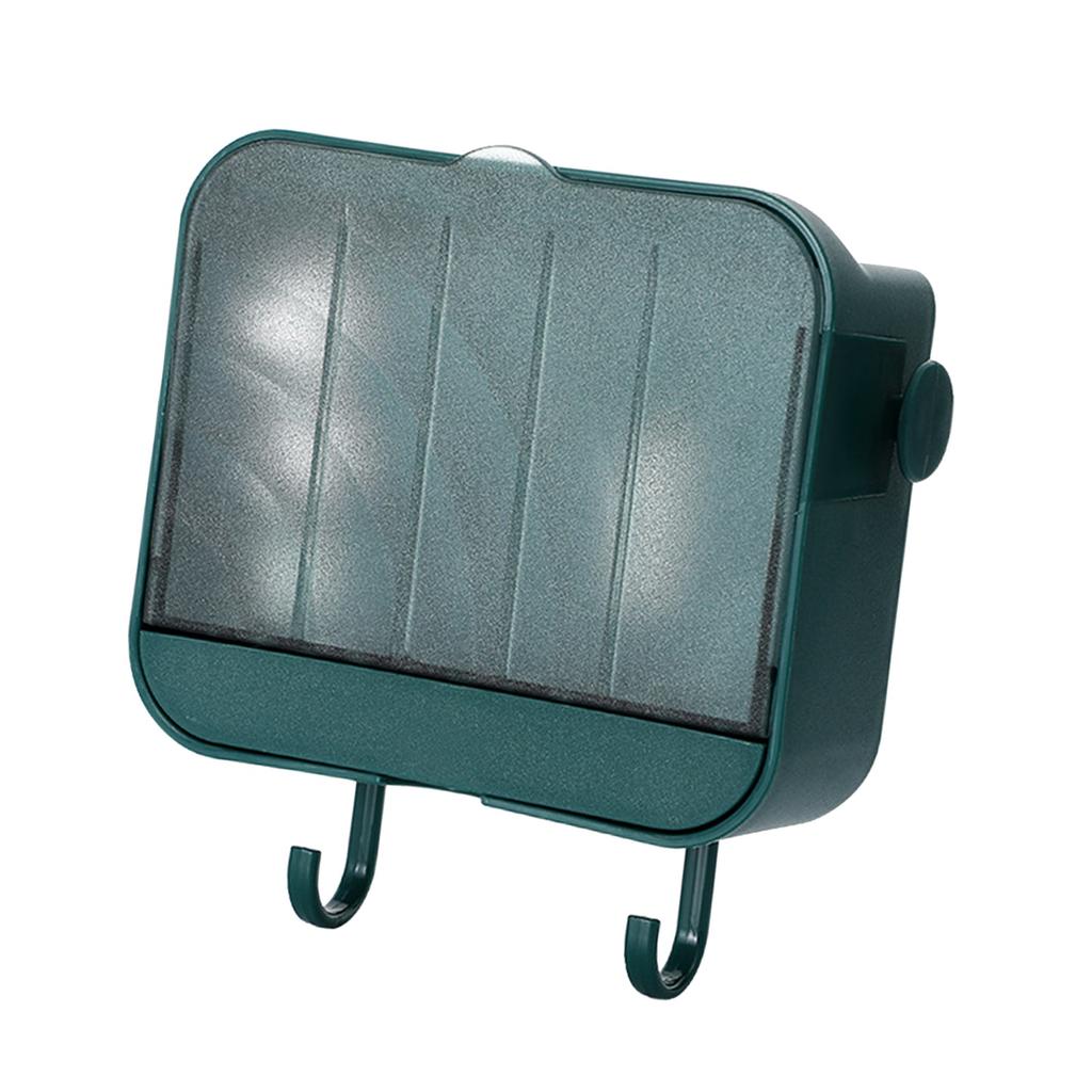 Wall Mounted Soap Box Self Draining Dustproof Wall Soap Holder Tray with Lid Hooks for Bathroom Laundry Room