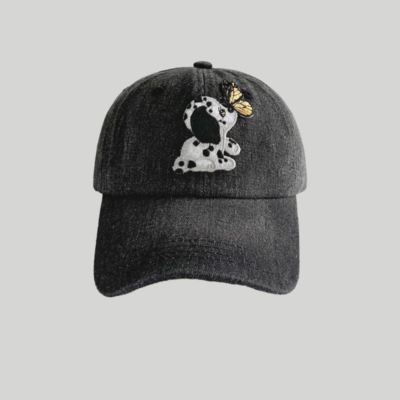 

Милая мультяшная собака, починка бабочки, бейсболка с мягким верхом, показывающая лицо, маленькая летняя универсальная кепка, тренд adjustable чёрный