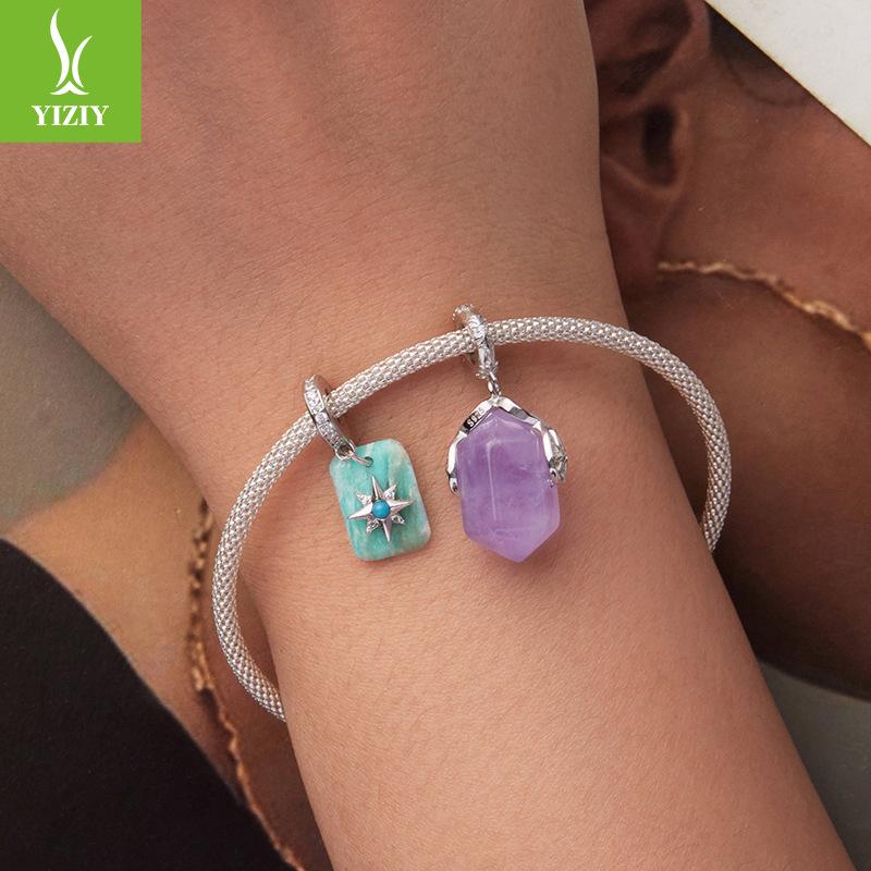 Turquoise Starlight Tianhe Stone Pendant, Starry Dream S925 Sterling Silver Beaded Jewelry Accessories