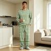 Men's Pajama Set Long Sleeve Top and Long Pants with Button Crotch and Elastic Drawstring Waist for Home Loungewear