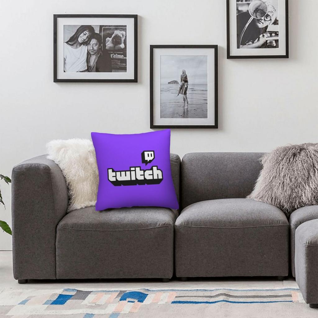 Federa Cuscino Quadrata Logo Twitch Poliestere Lino Velluto Fantasia Zip Decorativa Federa Cuscino da Lancio Copricuscino per la Casa