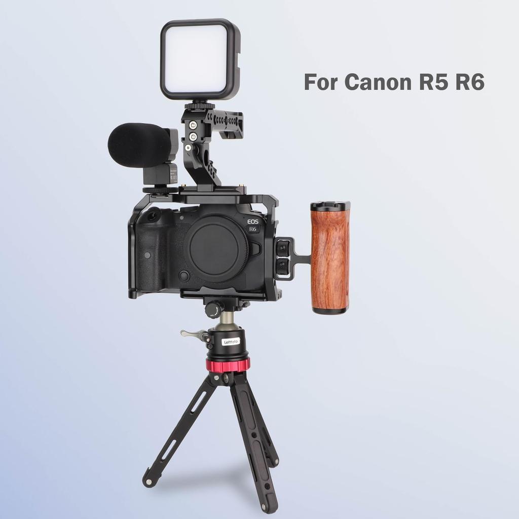 Full Camera Cage for Canon Mirrorless Extension Microphone Fill Light Photography Accessories with Cold Shoe R5/R6 Cameras, Mount, Bracket,