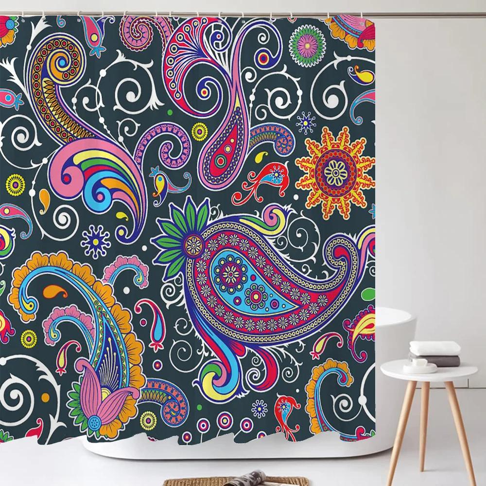 Badezimmer Abstrakt Bohemian Duschvorhang Mittelalterliche Nordische Kunst Boho Bedruckter Polyesterstoff Duschvorhang Mit Haken