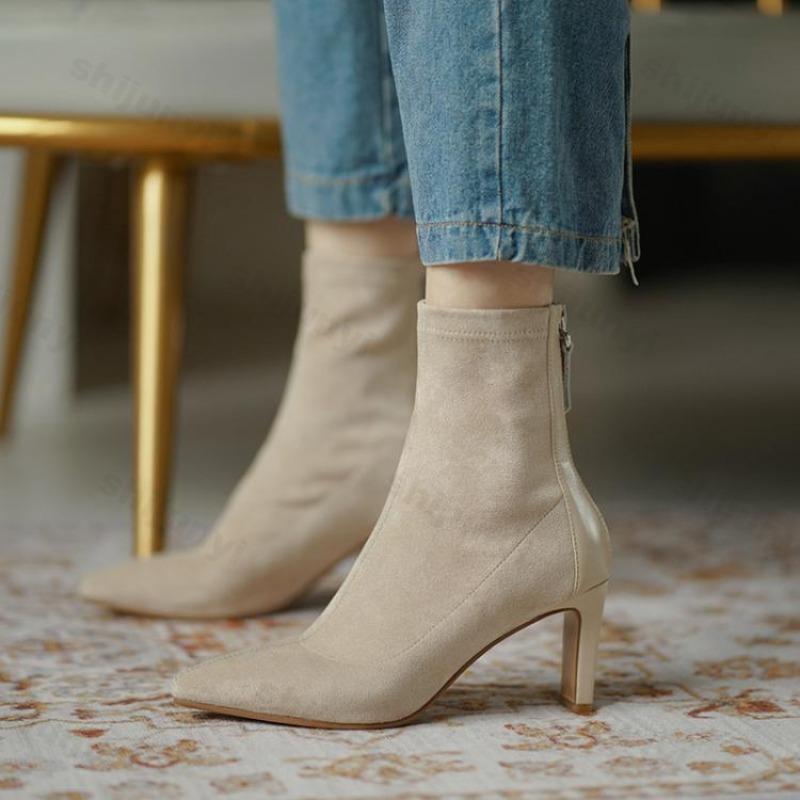 Autumn Women Boots 2026 Comfortable Non Slip Outdoor Ankle Boots Zipper High-heel Pointed Toe Fashion Short Boots Botas Mujer