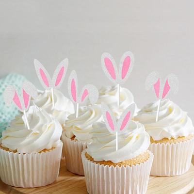 36 adet Tavşan Kulaklı Cupcake Süsü Paskalya Tavşanı Pasta Süsü Çocuk Doğum Günü Partisi Pasta Tatlı Dekoru Mutlu Paskalya Süsleri
