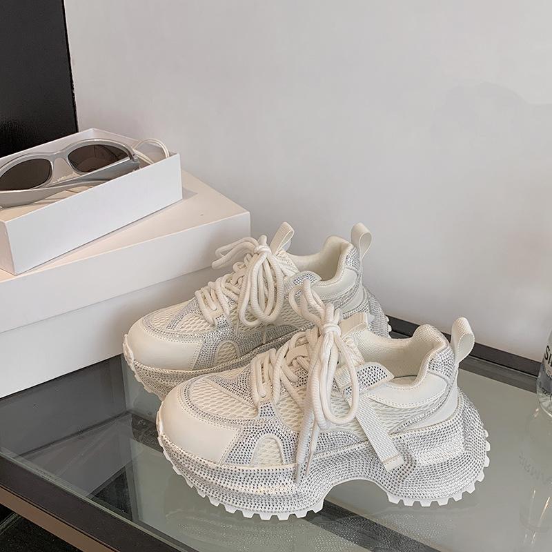 [Fanfna] Plateau Dad-Schuhe Damen 2025 Herbst neu Voll-Diamant Mode Freizeitschuhe Rutschfeste vielseitige Sportschuhe