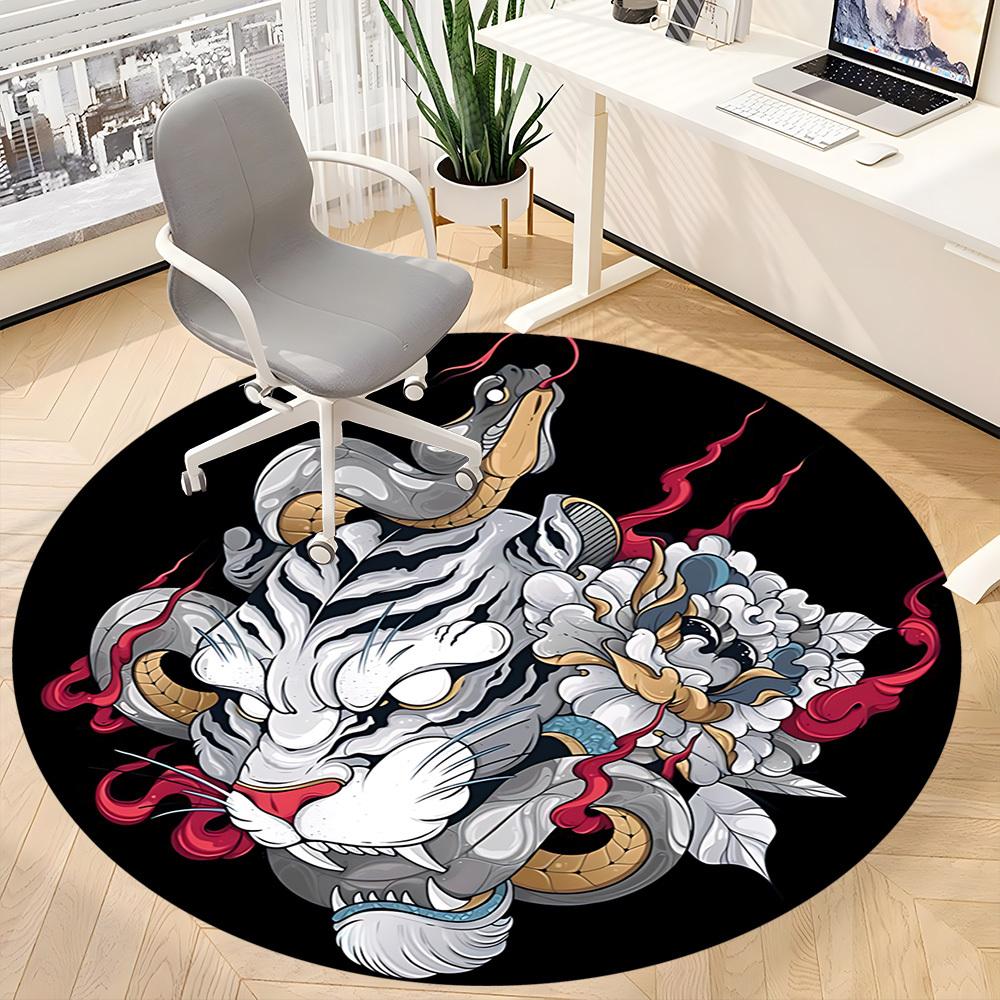 1PC Tiger Snake Design Office Round Rug, Non slip, Soft and Durable Office Rug for Interior Decoration, Perfect for Office