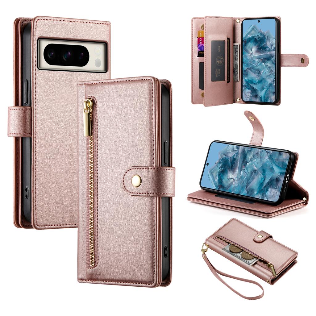 DF-011 For Google Pixel 8 Pro Case Card Slots PU Leather Zipper Pocket Phone Cover