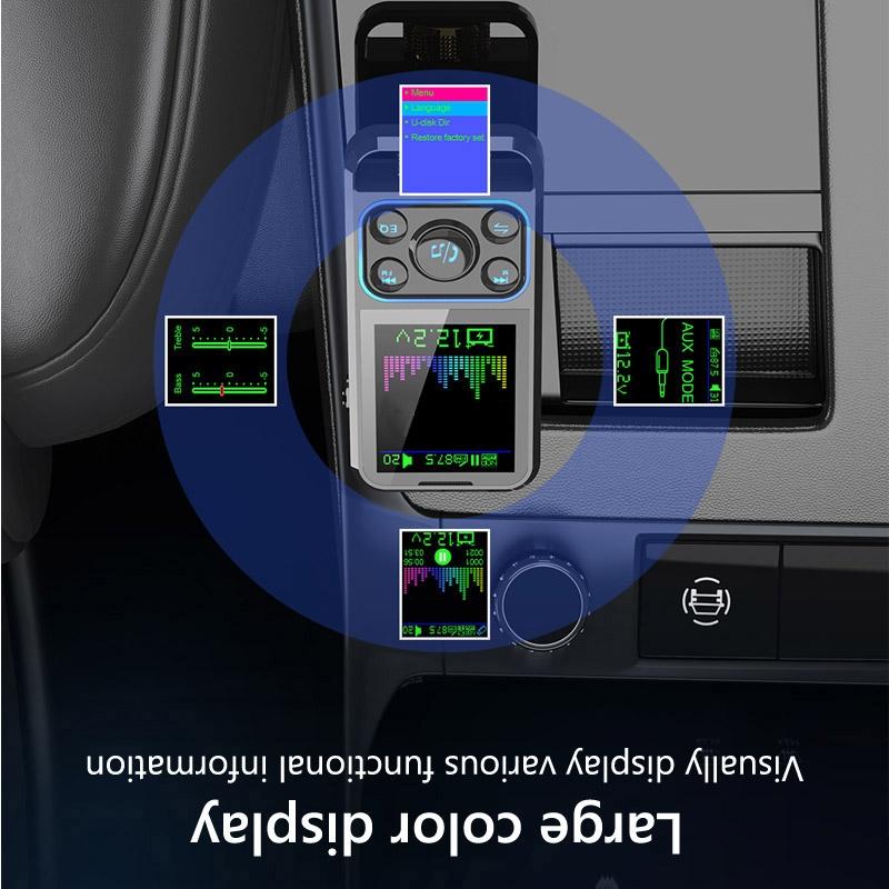 FM Transmitter Car Wireless Handsfree Car Kit AUX Audio Receiver QC3.0 PD 30W Fast Charging Mp3 Player FM Modulator