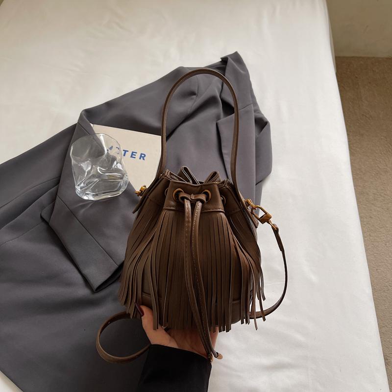 Tassel Handbag Drawstring Bucket Bag Women's Shoulder Crossbody Bag