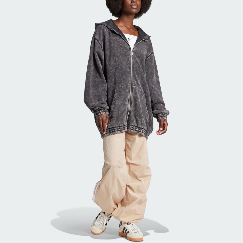 Adidas Originals Acid-Washed Oversized Zip Hoodie Women Hoodies Black JJ0331