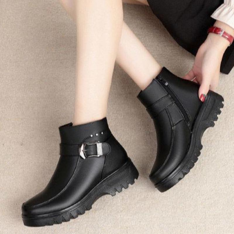 Winter Women's Plus Cotton Platform Shoes Round Toe Zipper Chunky Heel Ankle Boots for Women Outdoor Women's Platform Snow Boots