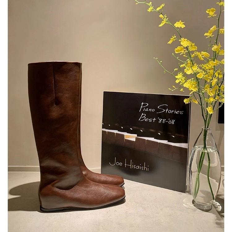 Grape Mother Has the Same Style, with an Inner Height Increase of 4cm~ Versatile Flat-bottomed Soft and Thin Boots Medium Tube Knight Boots Female G