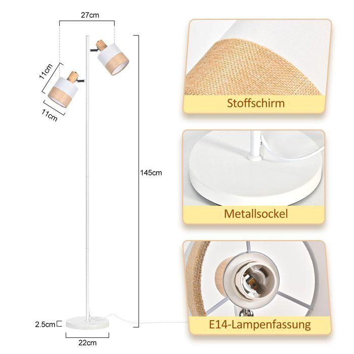 Lampadaire - NETTLIFE - Nettlife - 2 douilles E14 - Interrupteur au pied - Blanc métal