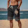 Retro Ethnic Style Graphic Beach Shorts For Men Summer Drawstring Pockets Casual 3D Printed Short Pants Fashion Loose Swim Trunk
