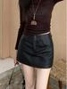 Women's High Waist A-Line PU Leather Skirt - Sexy Autumn/Winter Short Skirt with Hip Wrap Design