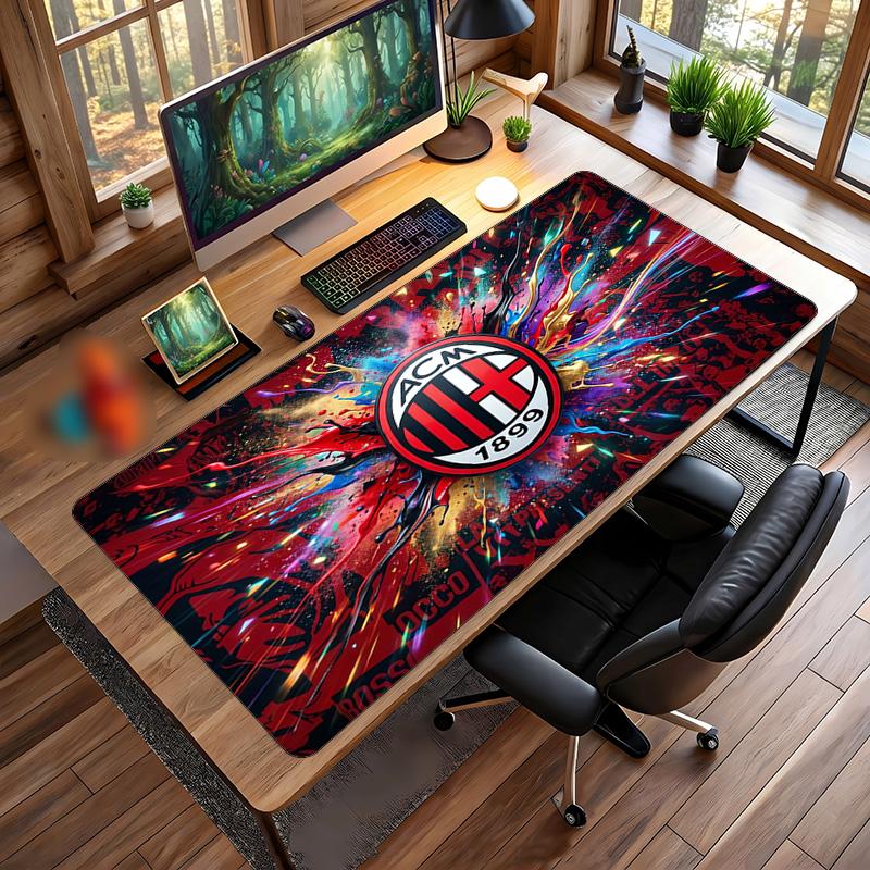 Tappetino per Mouse Grande Stampato AC Milan, Tappetino Morbido in Gomma Antiscivolo per Scrivania da Gioco per Ufficio Laptop Computer Decorazione