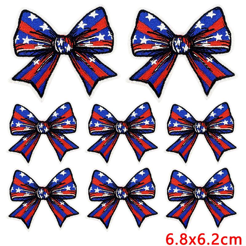 10pcs Wholesale Cartoon Full Embroidered Star Bow Iron On Patches For Clothing Diy American Flag Elements Cartoon Sew Applique 