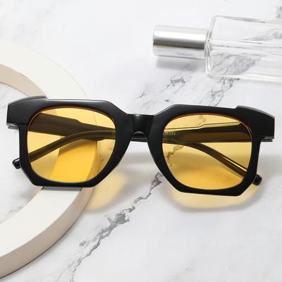 Hip-Hop Sunglasses, Black-Framed Yellow Sunglasses, Retro Two-Point Trendy Glasses For Men And Women