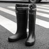 Water shoes extra high tube flat rain shoes men's closure plus fixed cotton lint long rain boots size waterproof glue shoes winter