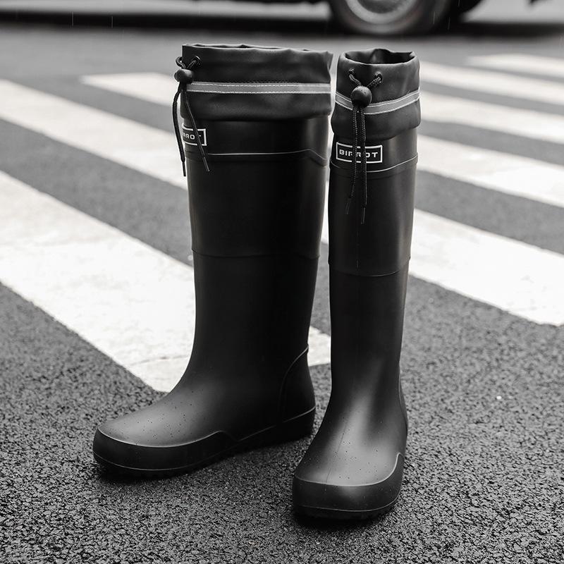 Water shoes extra high tube flat rain shoes men's closure plus fixed cotton lint long rain boots size waterproof glue shoes winter