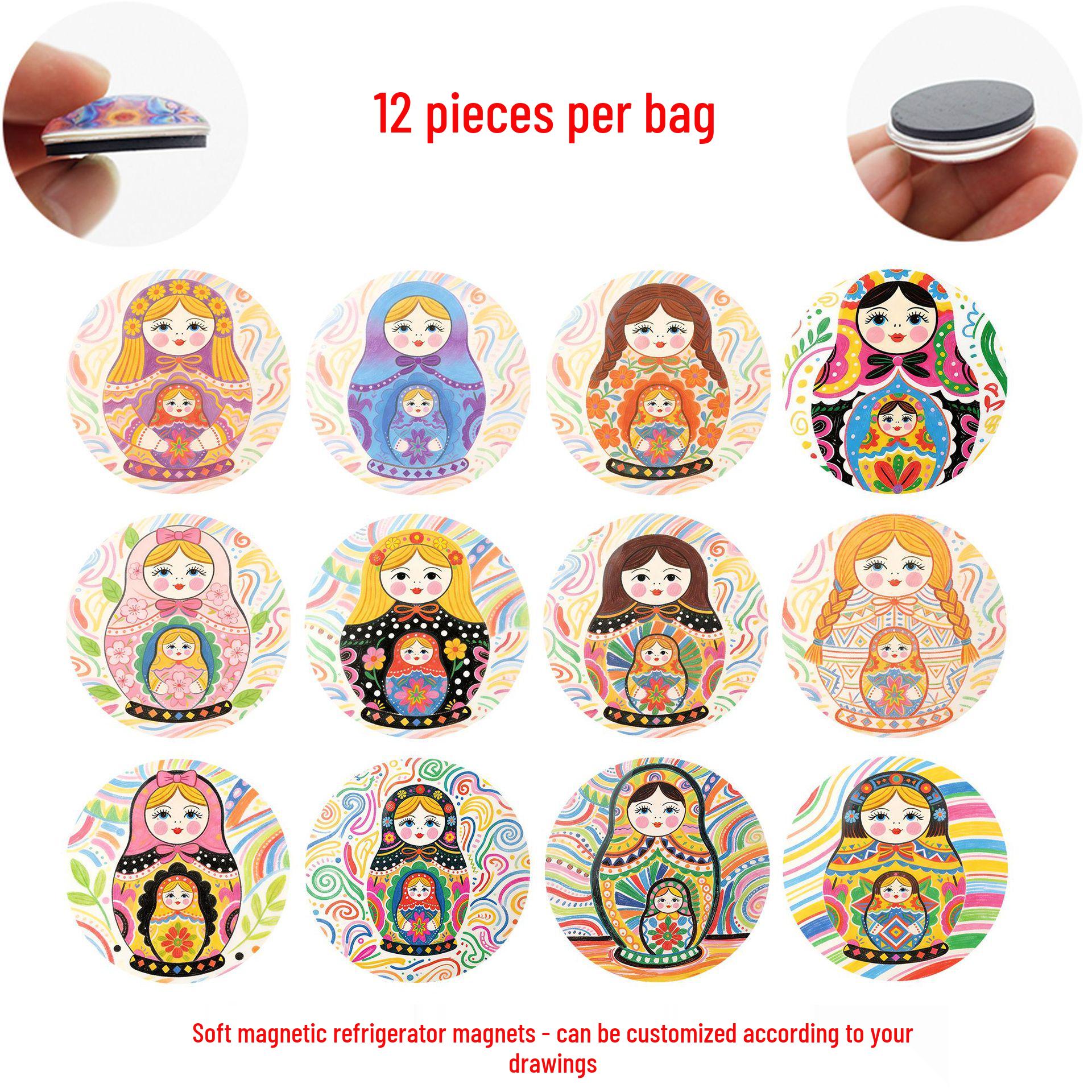 

Russian Ethnic Style Painted Glass Stickers: Creative Magnetic Refrigerator Magnets for Children s Fun and Kitchen Decoration 25 mm Refrigerator Magnet Set of 12 (SMH575)