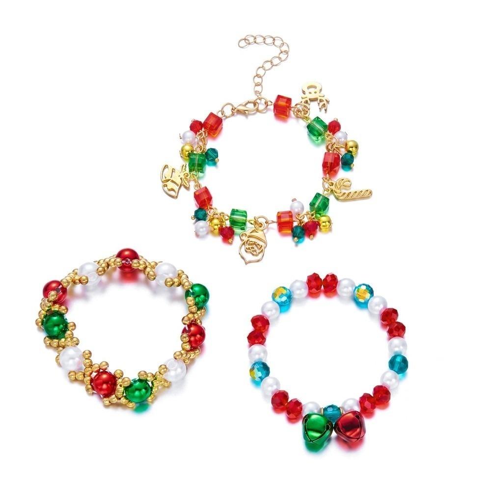 Layered Christmas Bracelet Set Red Green Stackable Bracelets Sweet Beaded Hand Chain  Holiday Party