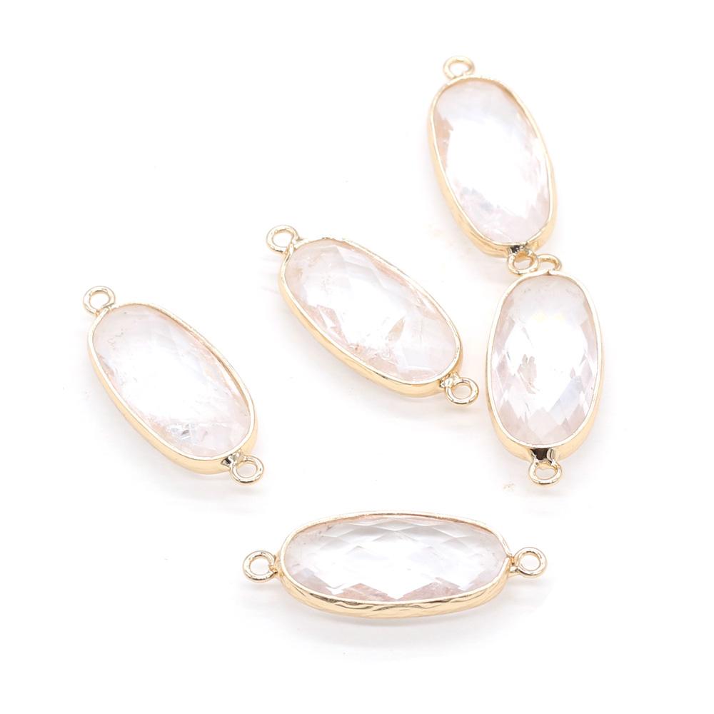 1/5 buc, Pandantiv Cristal de Vindecare Reiki Conector Oval, Energie Piatră Naturală Ametist Gemă Farmec Conector pentru Confecționare Bijuterii DIY Colier Brățară