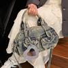 Denim bag women's autumn and winter versatile 2025 new casual pleated messenger bag portable Boston bowling bag