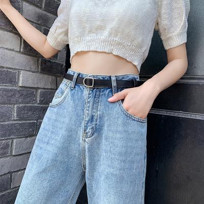 Nonporous Women'S Thin Belt Simple Korean Metal Buckle Pu Leather Belts Jeans Dress Decorative Waist Strap