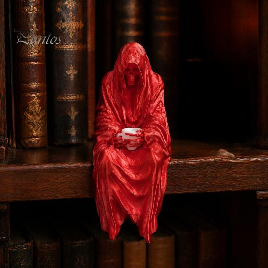 Gothic Home Decor 3D Printed Tabletop Figurine, Grim Reaper Sitting Statue, Halloween Table Ornaments Spooky Sculpture for Garden or Bookshelf,