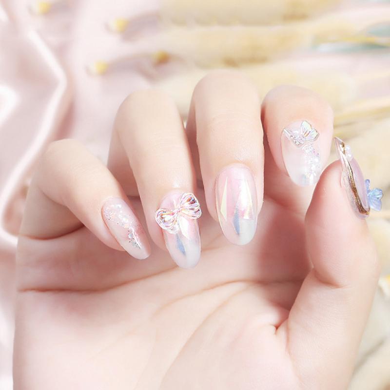 20PCS Auroras Bowknot 3D Nail Art Decoration Resin Nail Charms Jelly Color Glitter Nail Ribbon Bows Butterfly DIY Manicure Salon