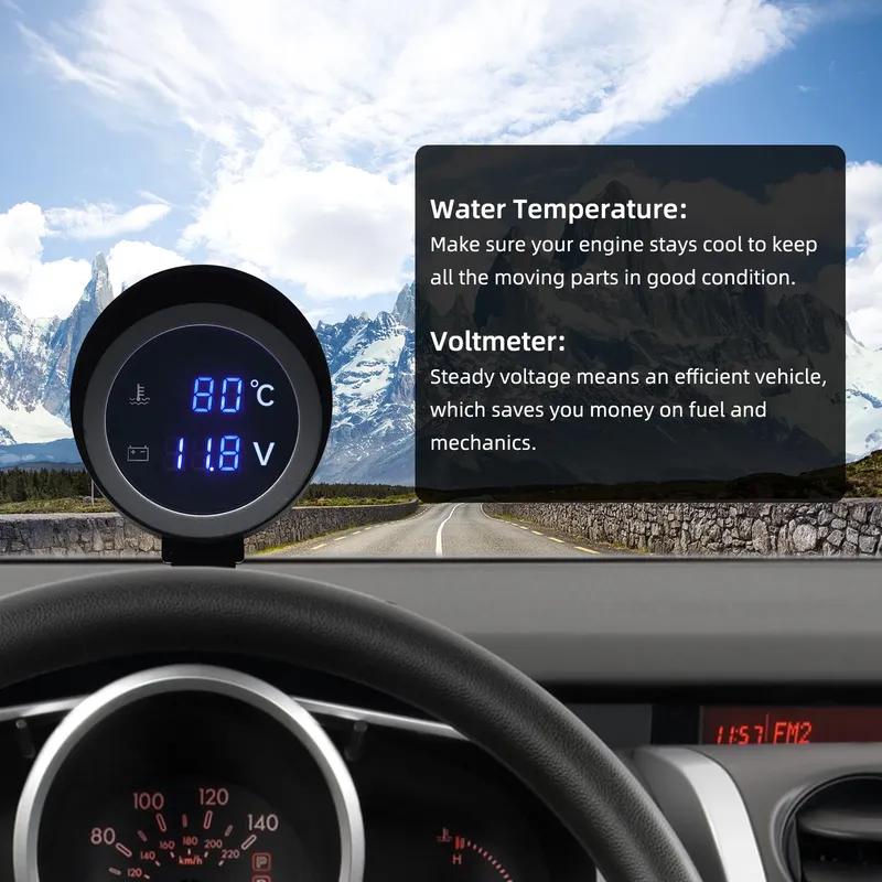 AD Motorcycle Car Modified Water Temperature Meter Voltmeter 12V 24V Waterproof Digital Gauge With Water Temp Sensor 10mm